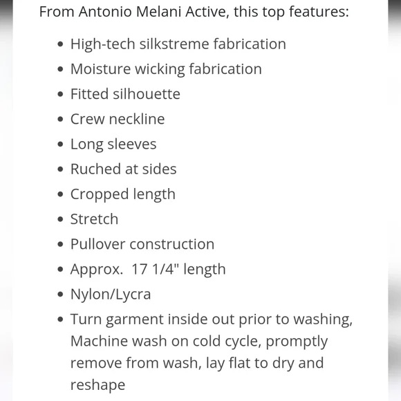 Antonio Melani Active Runched Crew Neck Long Sleeve Fitted Crop Top XL - Picture 10 of 10